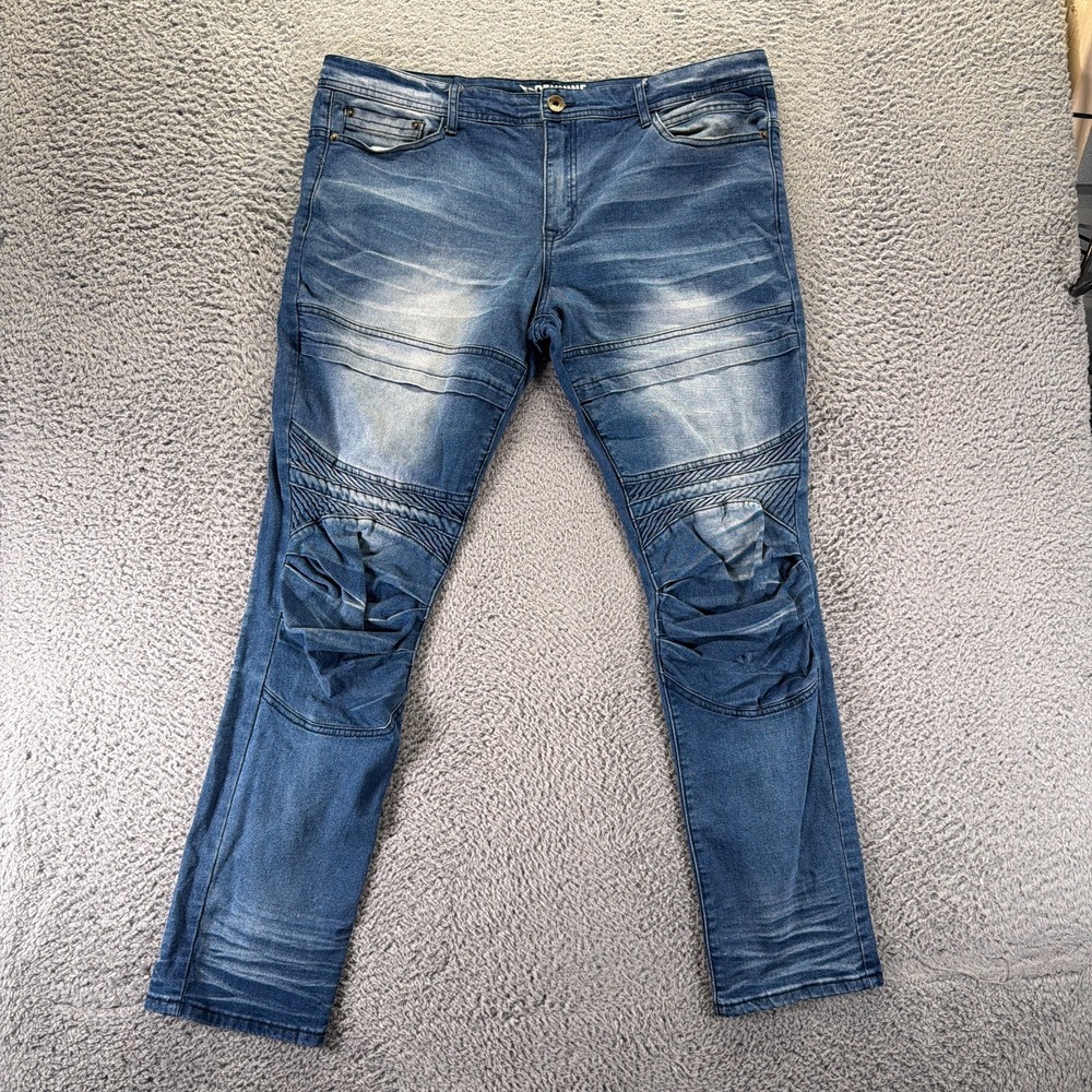 Genuine Authentic Jeans Men 40x32 Blue Cotton Denim Straight Biker Moto Stretch